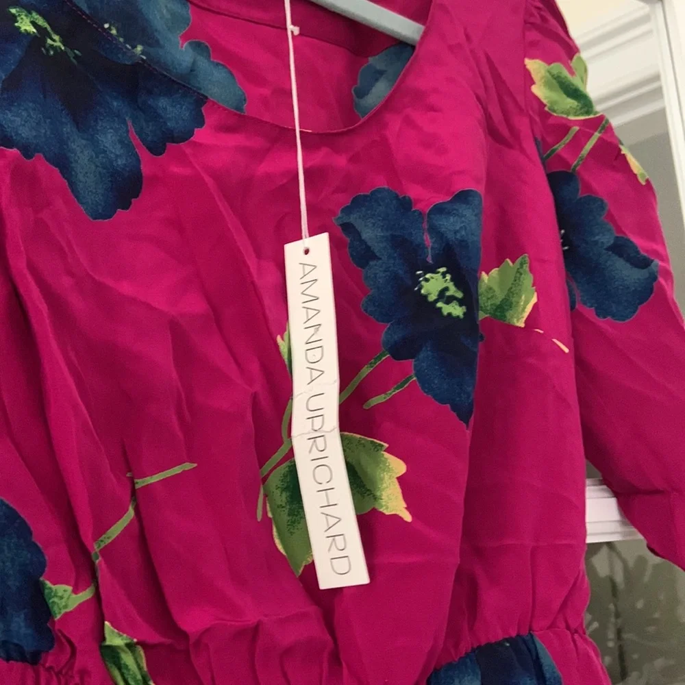 Amanda Uprichard Revolve 100% silk dress floral pattern and Fuchsia color NWT S